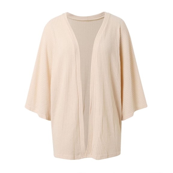DHFJKG Womens Cardigan Waffle 3/4 Batwing Sleeve Open Front Mediun Length Jacket Beach Cover Up Top Lightweight Versatile Outerwear