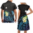 thumbnail image 5 of Garronmavis Polynesian Couple Matching Outfit Plumeria Womens Short Sleeve Dress with Pocket Summer Party Dresses Size 2XL and Button-Down Shirt for Men Comfort Beach Shirts, 5 of 7