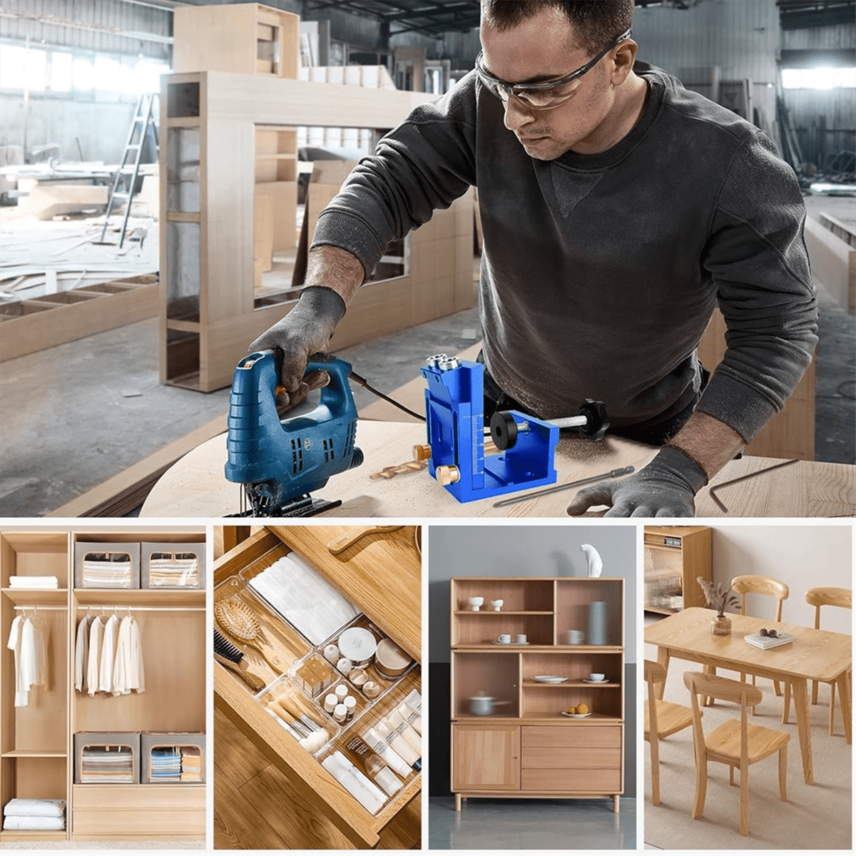 Pocket Hole Jig Kit for DIY Woodworking,Adjustable Woodworking Tool