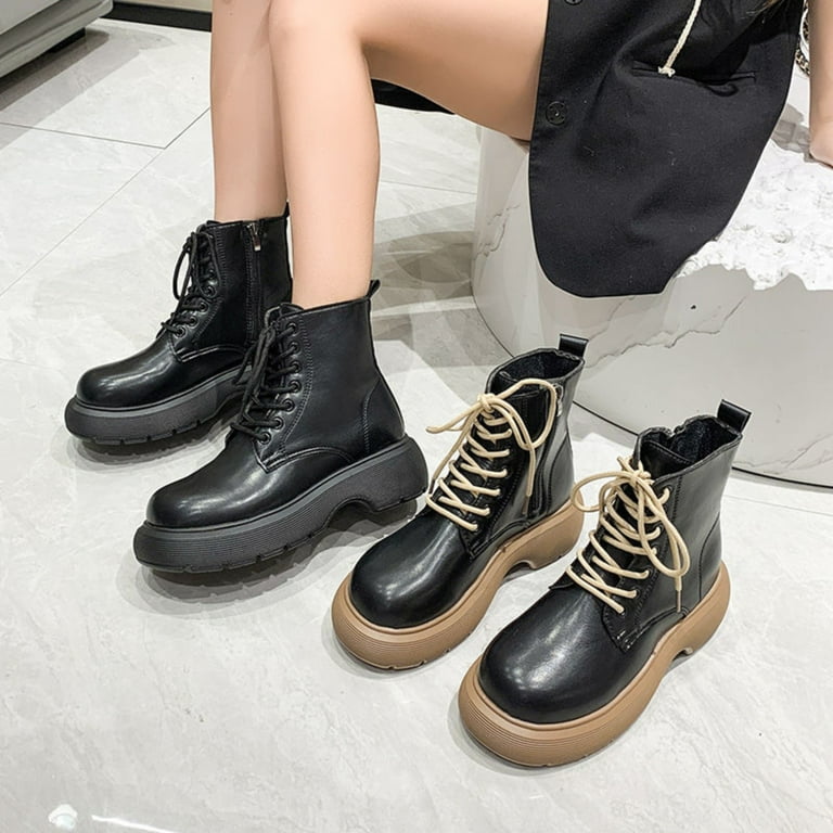 Lovskoo 2024 Combat Boots Womens Round Toe Platform Thick Lovskoo 2024 Combat Boots Womens Round Toe Platform Thick