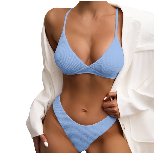 Fashion Women Split Swimsuit Show Waist Solid Color Sexy Bikini