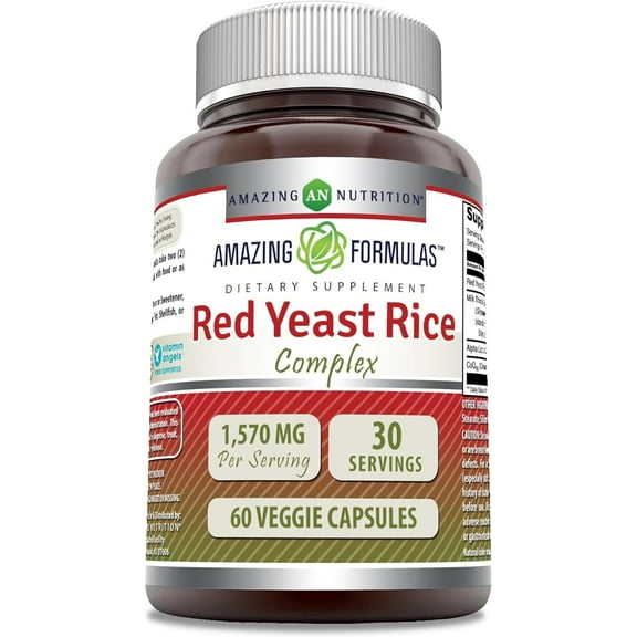 Amazing Formulas Red Yeast Rice Complex 1570 mg per Serving 60 Veggie Capsules | with Coq10, Alpha Lipoic Acid & Milk Thistle | Non-GMO | Gluten Free