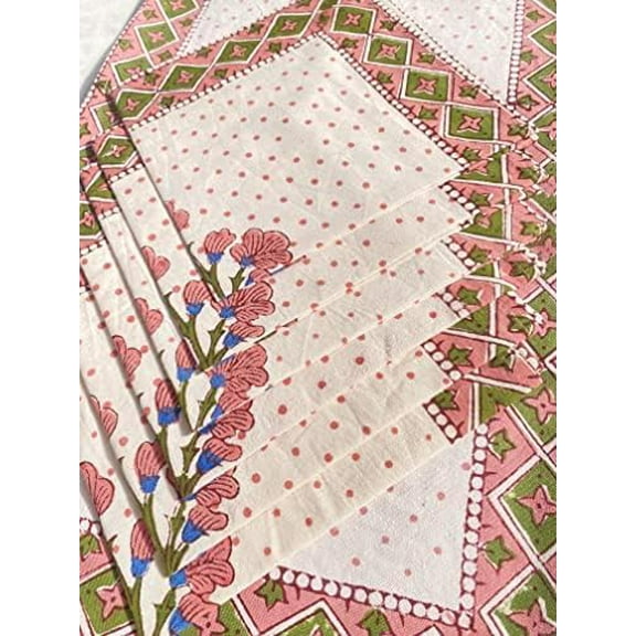 K.K. HANDICRAFT Cotton Placemats Indian Canvas Cotton Hand Block Print Set of 6 Placemat & 6 Napkins Kitchen Towel Dinning Table Cover Trending Runner Kitchen Accessory