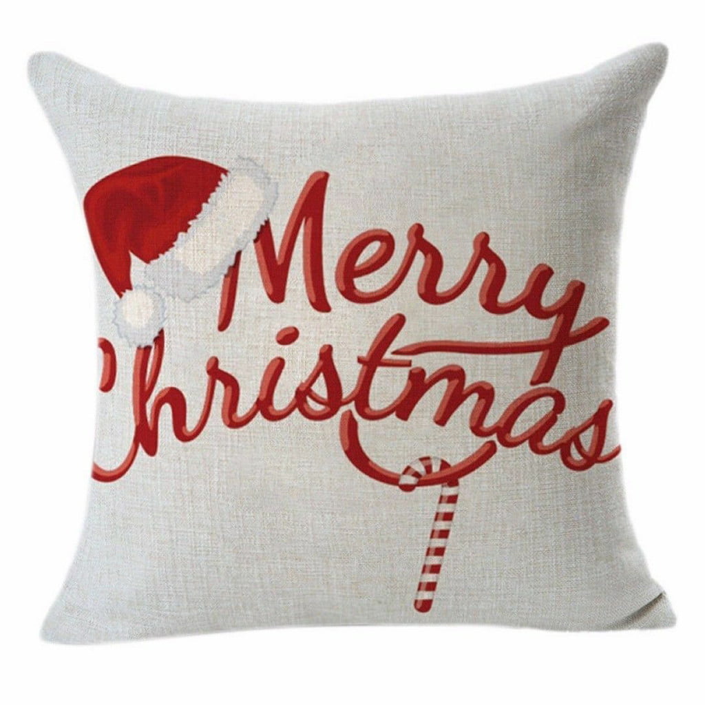 Christmas Pillow Case Santa Cotton Linen Sofa Car Throw Cushion Cover Home Decor 