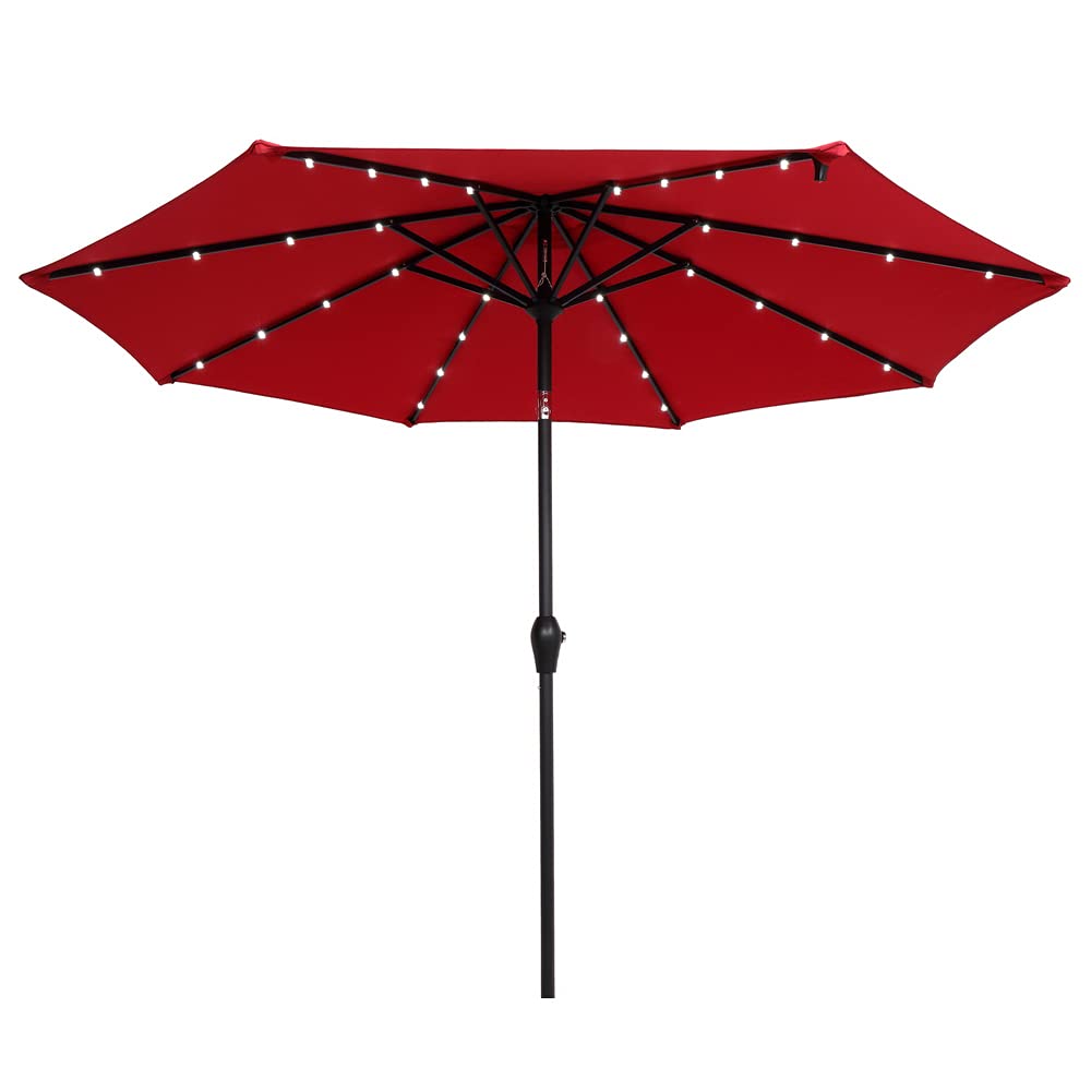 9FT Patio Umbrella Solar Powered LED Lights Outdoor Sunshade, Steel