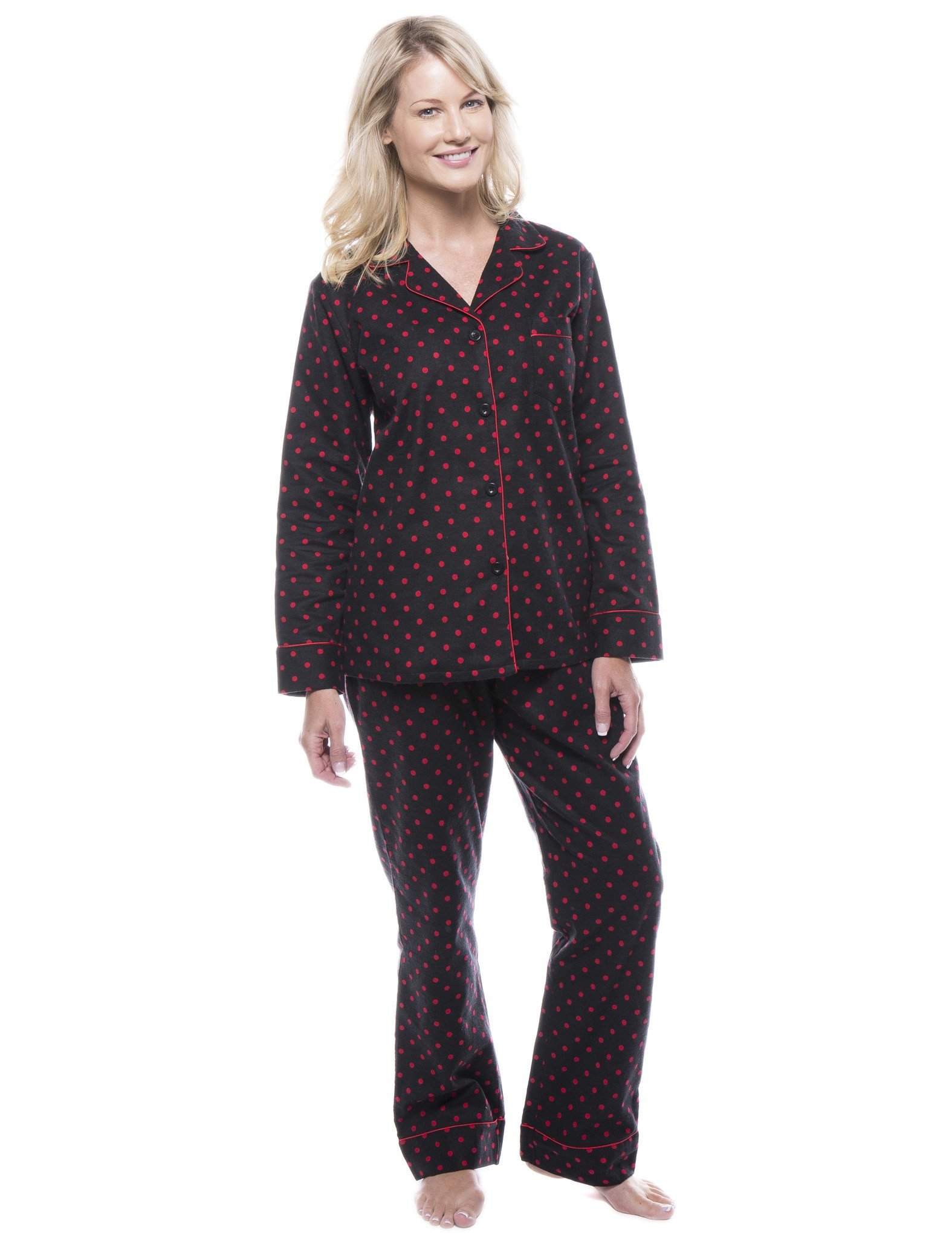 Women's Cotton Flannel Pajama Set - Dots Diva Black/Red - Small ...