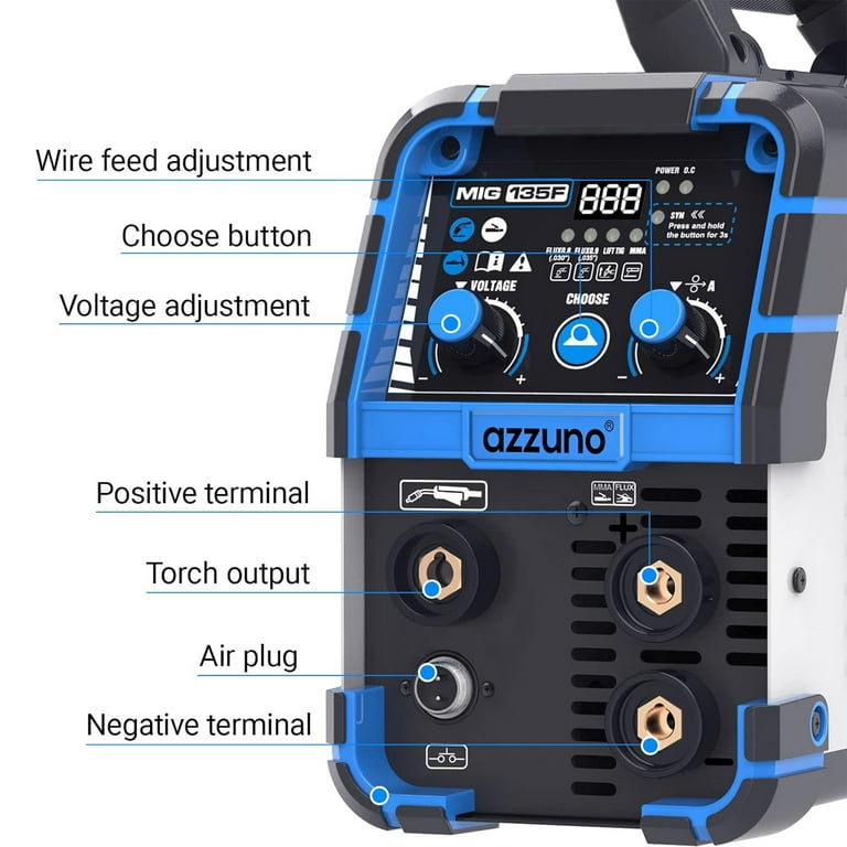 AZZUNO 135A MIG Welder 110V Flux MIG/Lift TIG/Stick 3 in1 IGBT