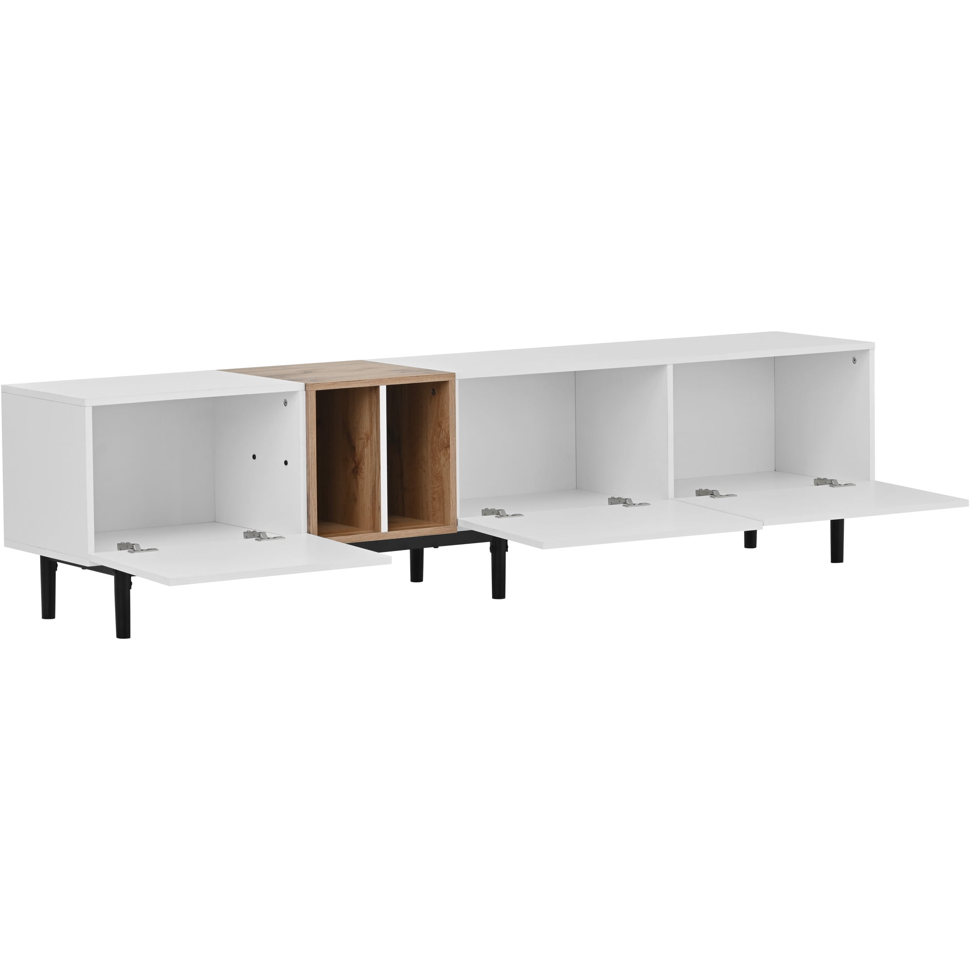 DEALTOPS Modern Minimalist TV Stand with 3 Drop-down Doors and Ample Storage Space for TVs up to 80'' -White