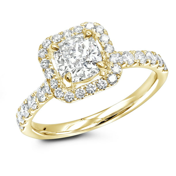 Luxurman - 14K Halo Round Cushion Diamond Engagement Ring (Yellow Gold ...