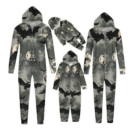 

NT-Einnly Family Matching Halloween Pajamas Sets Zipper Front Hooded One-Piece Pjs Loungewear Sleepwear Family Matching Halloween Pajamas Cartoon Print Long Sleeve Costume Casual Sleepwear Sets