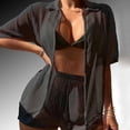 thumbnail image 2 of Bathing Suit Coverups Women's 2 Piece Cover Ups Set Short Sleeve Open Front Kimono Swimsuit Coverup With Shorts Black,L, 2 of 9