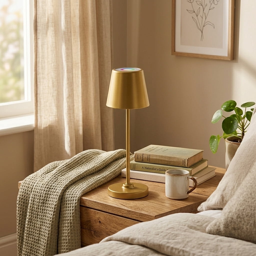 Better Homes & Gardens 14" Gold Rechargeable Color-Changing Table Lamp for Indoor/Outdoor Use, Indoor Only Charging Base