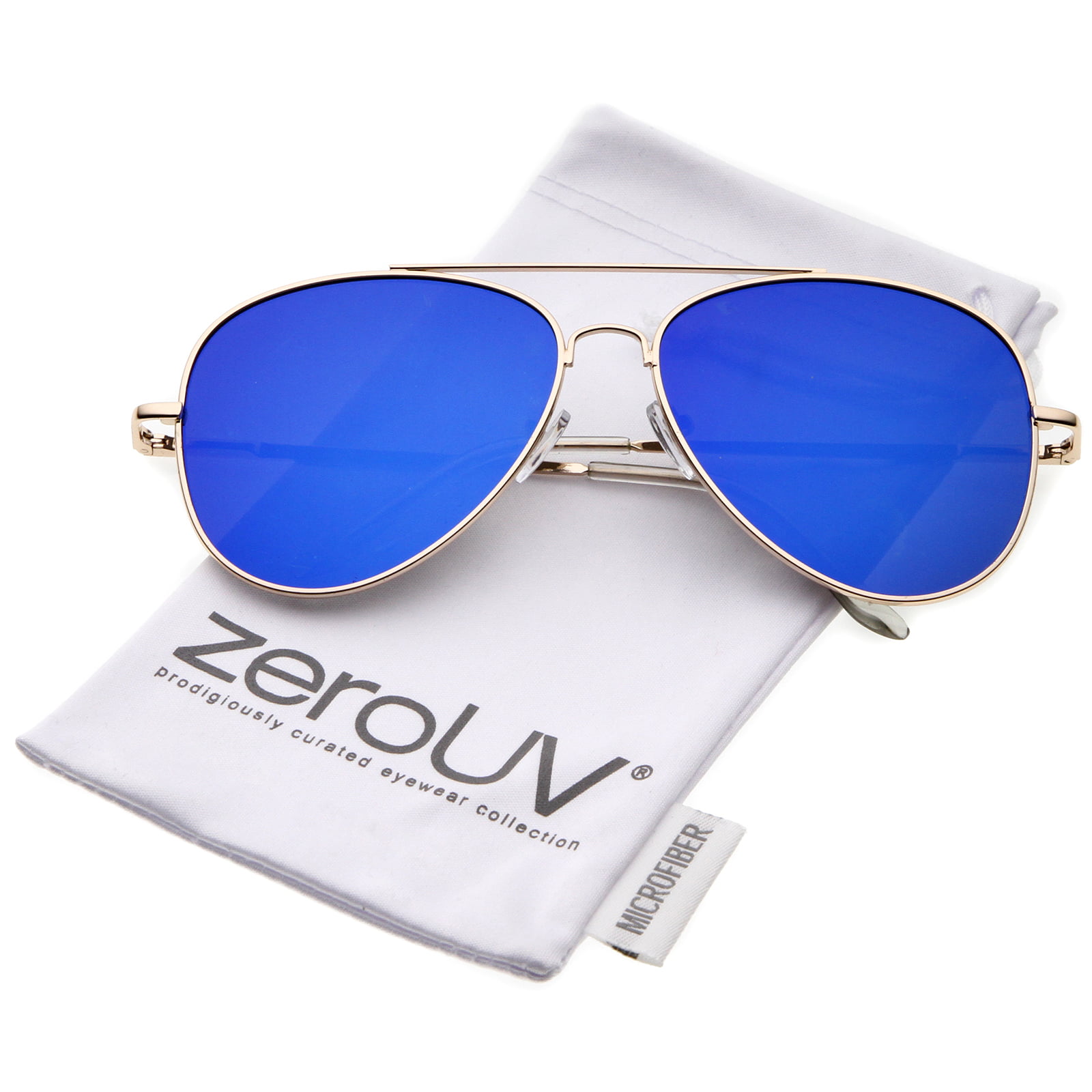 zeroUV Oversize Full Metal Flat Top Clear Flat Lens Aviator Glasses 60mm 