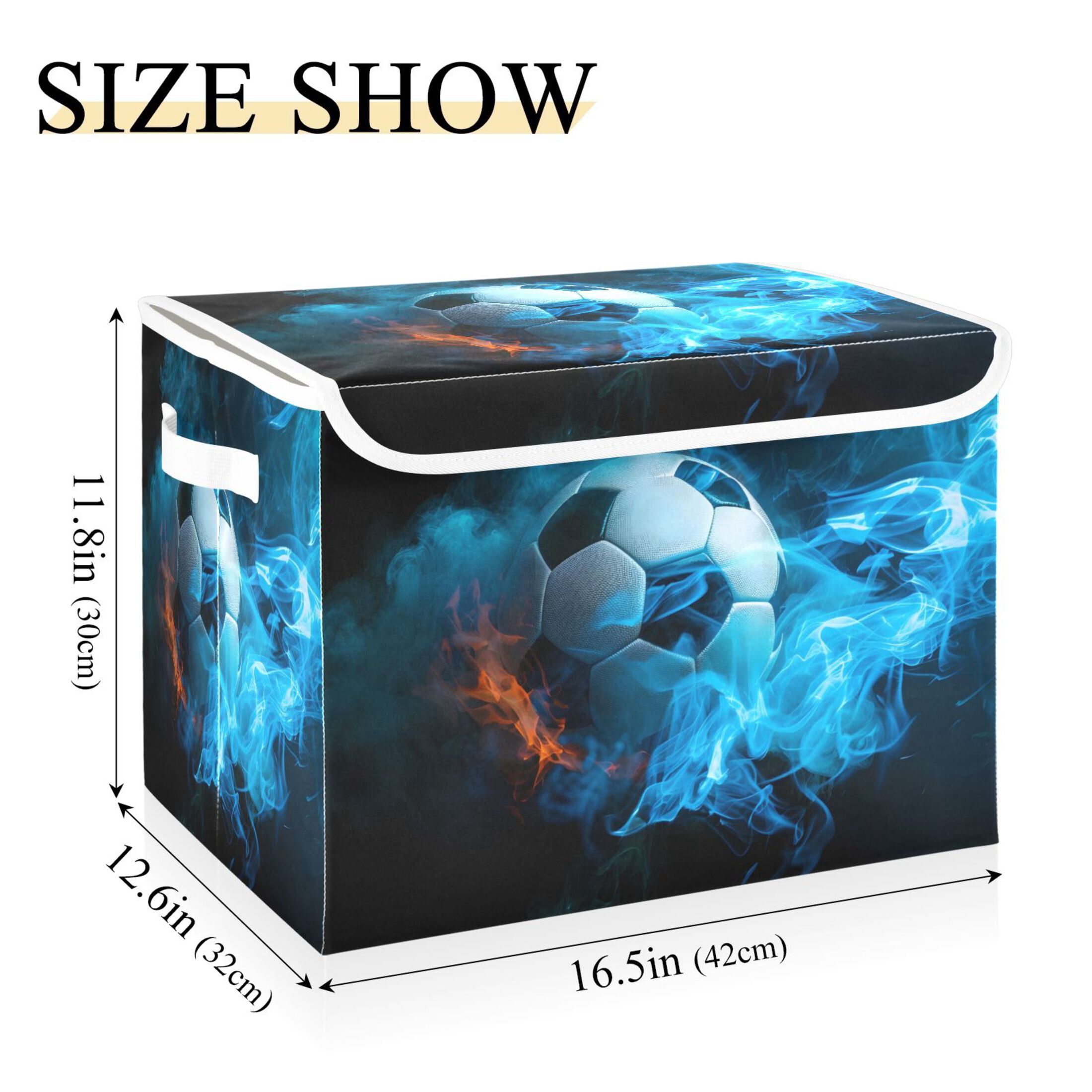 Ryvnso Soccer Ball with Fire Large Lidded Foldable Storage Baskets Cubes Boxes Lids Bin for Home