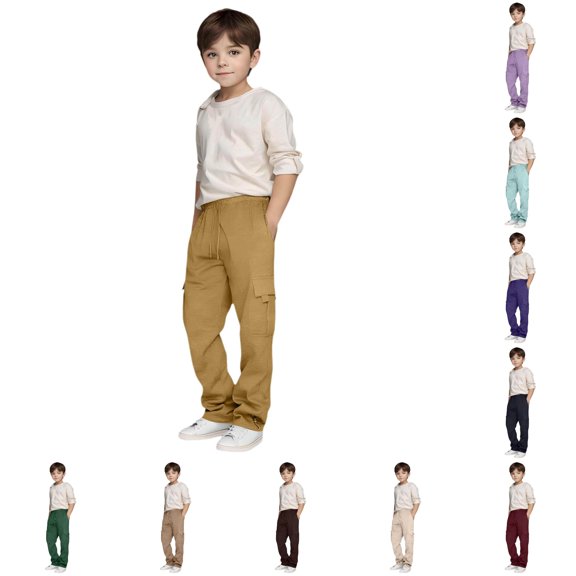 FYDUU Boys Sweatpants Casual Cargo Pants Kids Athletic Joggers with Pockets Drawstring Elastic Waist Cargo Sweatpants Children's Bottoms Comfort Bottoms 10-11 Years