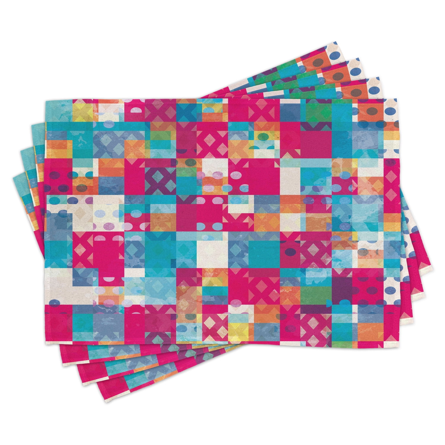 Modern Art Placemats Set of 4 Abstract Motif with Dots with Squares and
