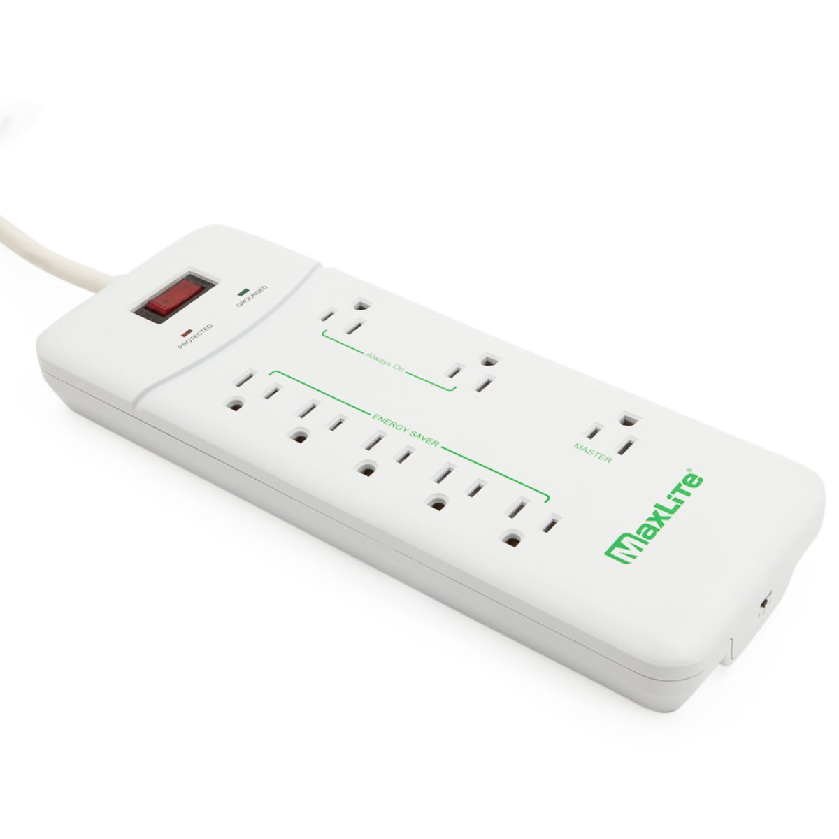 MaxLite 8 Outlet Energy Saving Power Strip Surge Protector with Heavy Duty Cord 