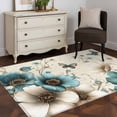 thumbnail image 3 of 2.7'x5' Area Rugs, Teal Tulip Butterfly Indoor Outdoor Area Rug for Living Room Bedroom, Turquoise Floral Farmhouse Beige Washable Bathroom Rugs Kitchen Floor Carpet Mats Home Decor Aesthetic, 3 of 8