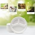 thumbnail image 7 of Three Leaf 9” 3-Compartment Bagasse Round Disposable Plates 50 Ct Heavy-Duty Super Strong White Eco-Friendly Biodegradable Compostable Sugarcane Plates for Parties Catering BBQ and Events, 7 of 7