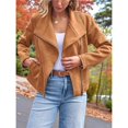 thumbnail image 6 of Women Faux Leather Jackets Suede Fall Fashion Outfits Winter Clothes Open Front Cropped Coat Outwear Brown S, 6 of 8