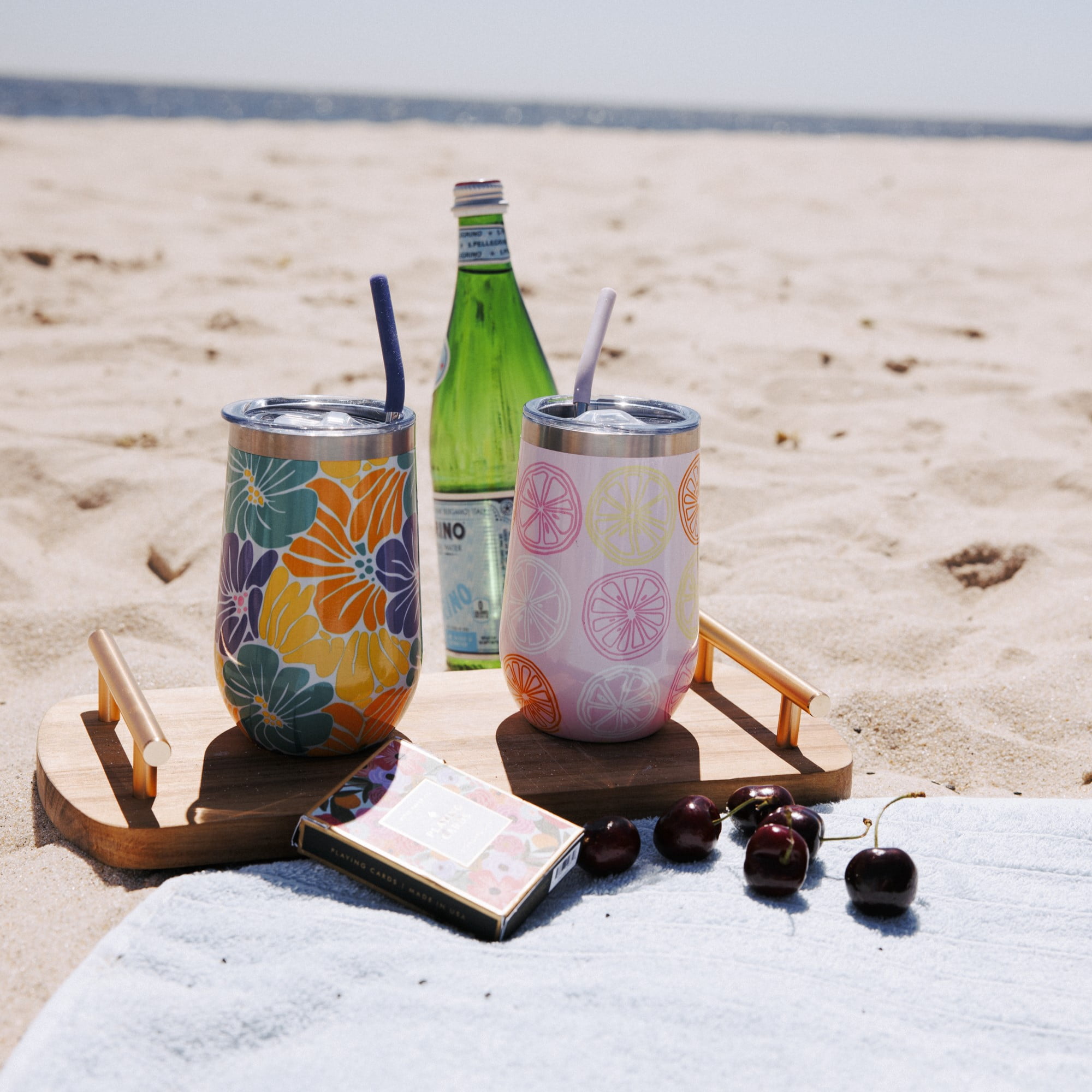 TAL 16oz Stainless Steel Wine Tumbler with Straw, Black Shimmer