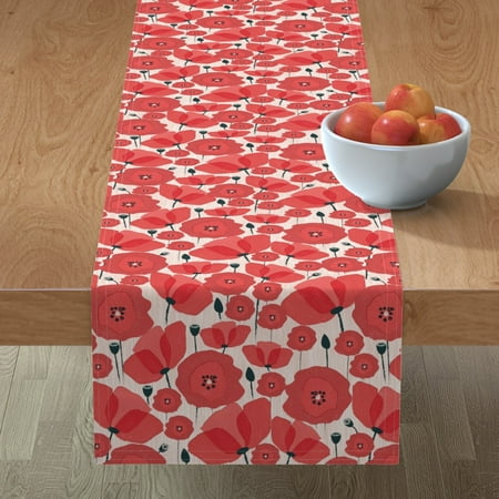 

Cotton Sateen Table Runner 108 - Flowers Red Poppies Day Print Custom Table Linens by Spoonflower