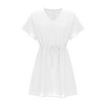 thumbnail image 6 of Summer Saving Wycnly Womens Dresses Beach Casual Tie Waist Loose Swing A Line Short Sundress Summer Solid V-Neck Short Sleeve Formal Mini Dress White XL, 6 of 6