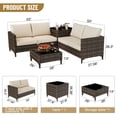 thumbnail image 6 of GAOMON Outdoor PE Wicker Furniture Set 4 Piece, Patio Rattan Sectional Patio Couch Set, Conversation Sofa with Storage Box, Glass Top Table & Non-Slip Beige Cushion, 6 of 6