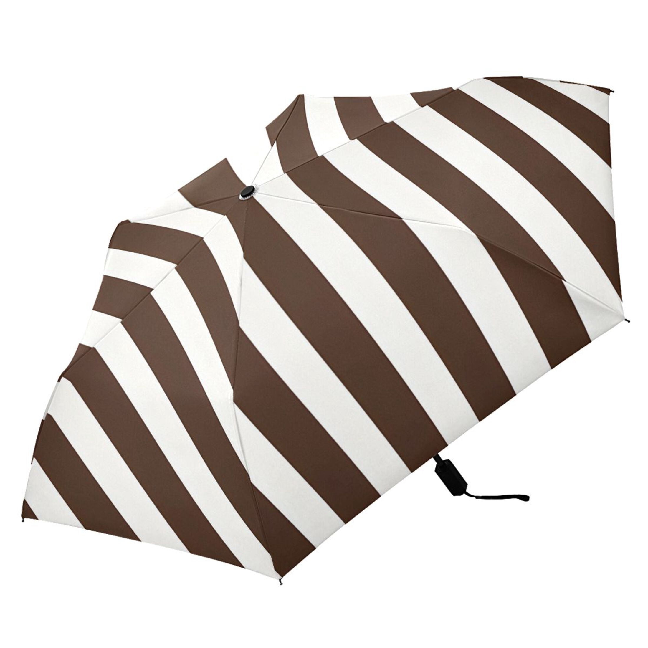 Compact Sun Umbrella Windproof Travel Umbrellas for Rain Strong Portable UV Protection Dark Brown and White Striped
