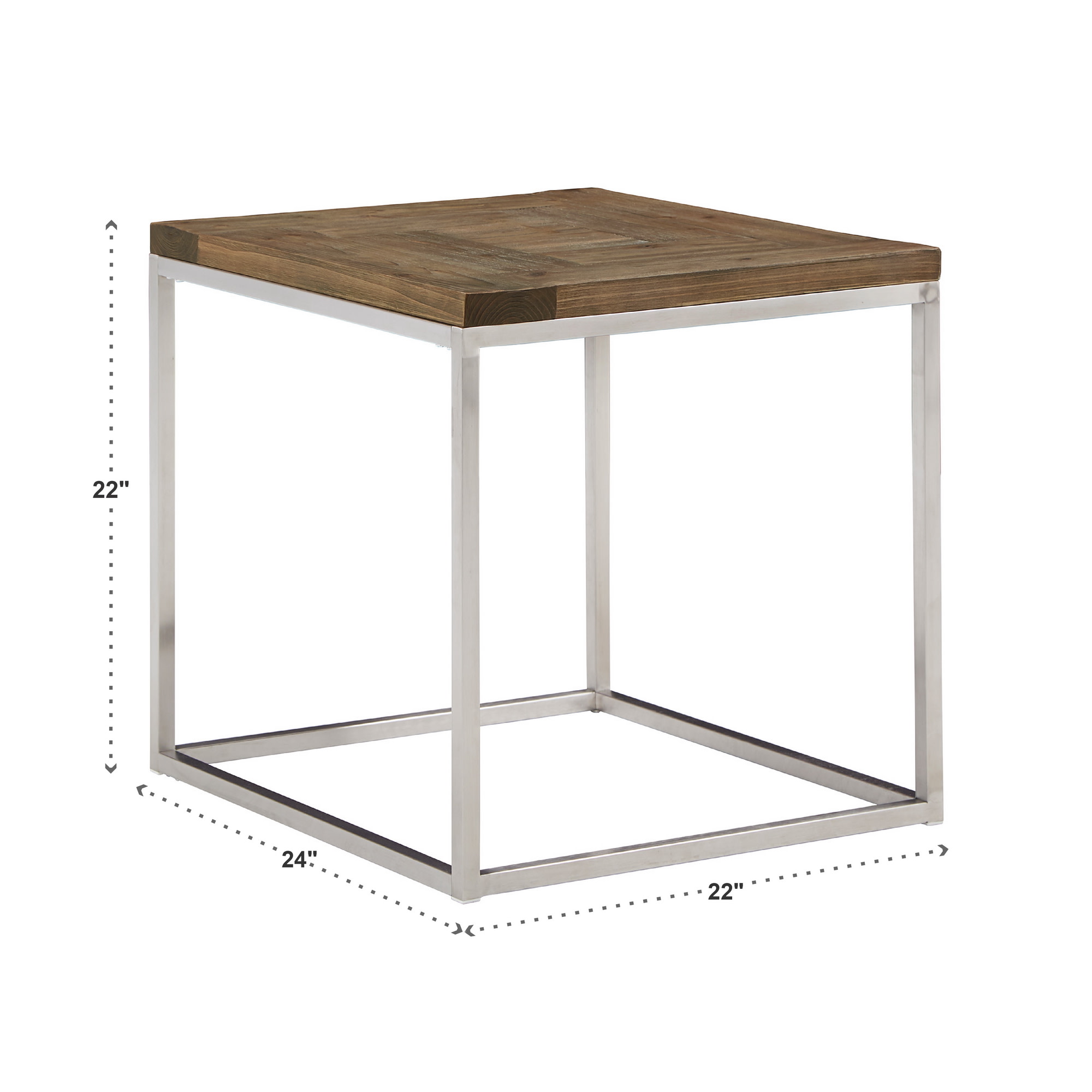 Weston Home Jana Stainless Steel Rectangular End Table, Light Pine Finish Top