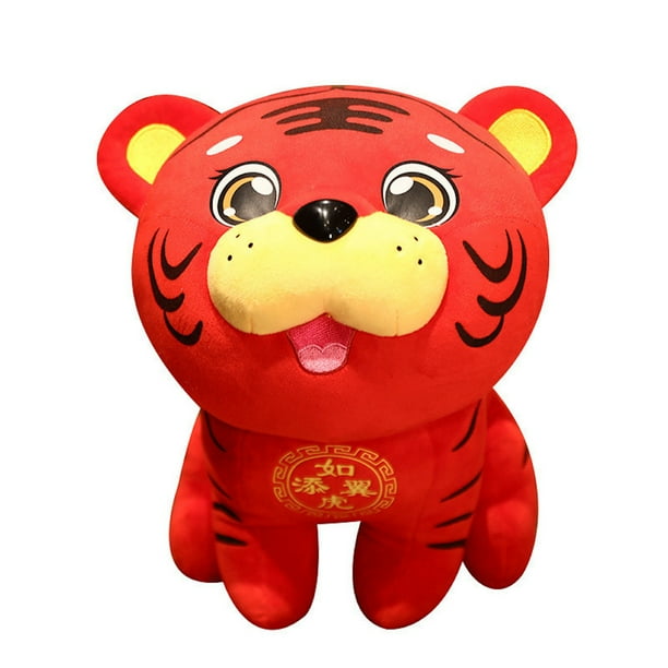 Peluche de peluche rojo con forma de tigre sentado, 22 cm, en algodón y felpa