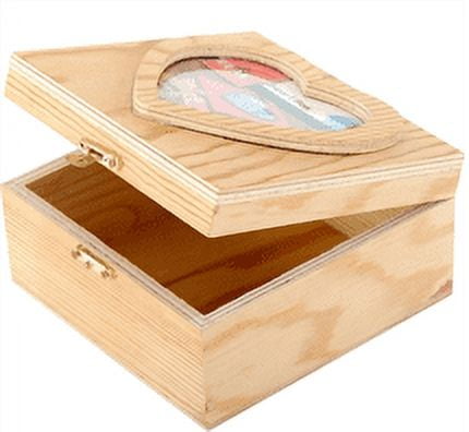 Cousin DIY Unfinished Brown Wood Hinged Box with Heart Lid, Wedding Keepsake