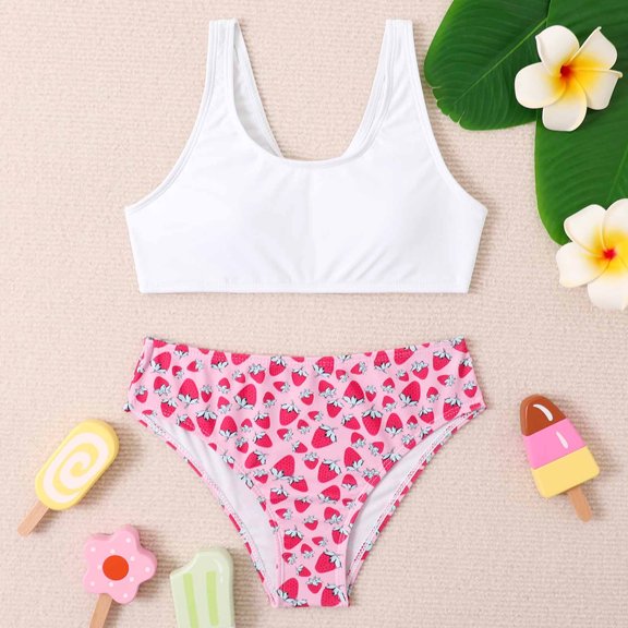 Jacenvly Two Piece Swimsuit Toddler Clearance Skin-Friendly Baby Girls Swimwear Children's Swimsuit Sleeveless Leopard Print Swimsuit Bikini Bathing Suit Swimming Two-Piece Set 11-12 Years White
