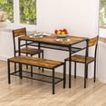 thumbnail image 3 of VECELO Dining Table Set for 4, Kitchen Table Set with Bench & 2 Chairs, Modern 4 Pieces Dining Room Set for Small Space, Apartment, Restaurant, Brown, 3 of 10