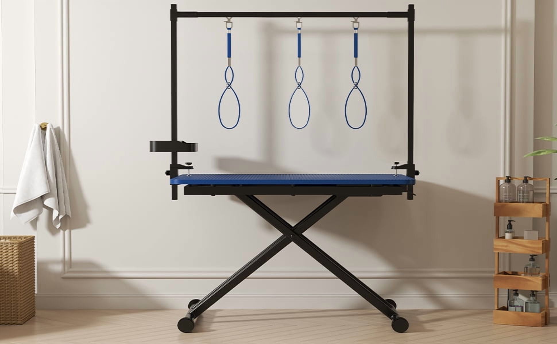 47" Large Dog Grooming Table X-Lift Foldable Grooming Table for Dogs at Home Adjustable Height Arms Pet Station with Nooses, Tool Organizer - Blue