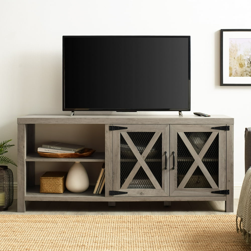 Woven Paths Farmhouse 4 Door TV Stand for TVs up to 65", Grey Wash