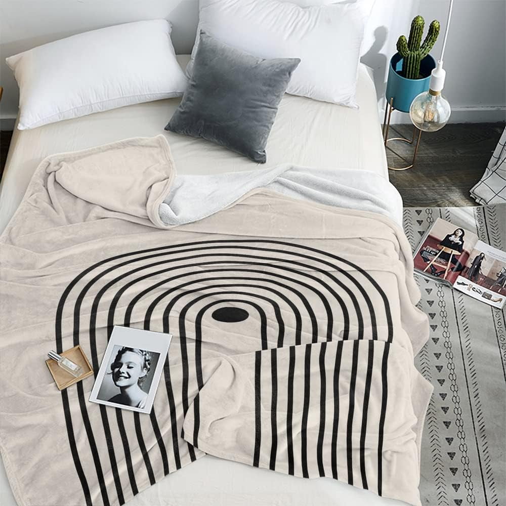 Boho Mid Century Blankets Orange Beige Throws Abstract Modern Aesthetic Bedding Minimalist Sun Leaf Soft Warm Bed Bedding Blankets for Couch Bedroom Sofa Office Cozy Flannel Blanket 30"X40"