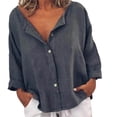 thumbnail image 2 of BOOMILK Womens Linen Shirts Solid Color Long Sleeve Button Down Shirt Dressy Casual Blouses Oversized Tunic Tops Grey, 2 of 9
