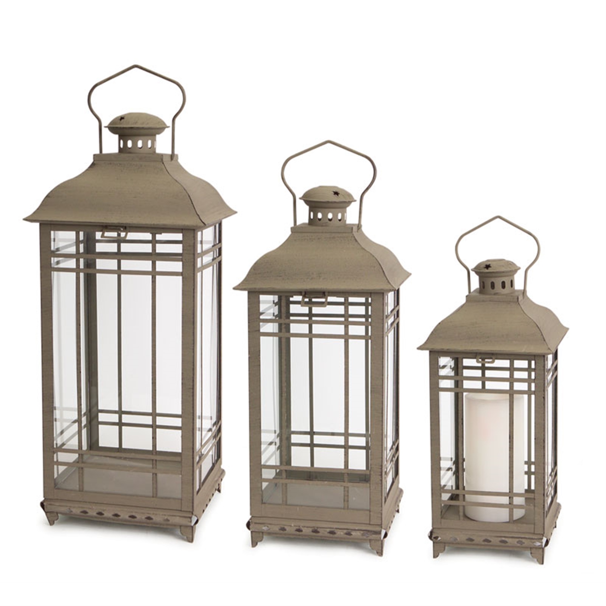 Melrose International Metal and Glass Lantern Set of 3 Cream