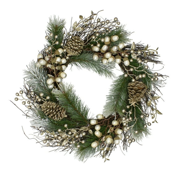 Northlight Acorn and Pine Cone Flocked Pine Needle Artificial Christmas Wreath - 22" - Unlit