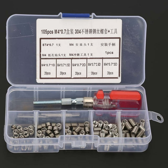 105Pcs Stainless Steel Wire Screw Sleeve Thread Repair Insert Kit, High Strength Shaped Wire with High Wear , for Aluminum Alloy Workpieces in Automotive Aerospace