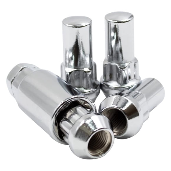 Wheel Accessories Parts 4 Locks + Key M12x1.25 12x1.25 Thread Closed End Bulge 1.90" Long Wheel Lock Chrome Dual Hex Key 13/16" and 3/4" Hex Fits Nissan Trucks