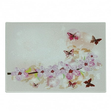 

Peach Cutting Board Spring Flower Arrangement with Little Butterflies Wildflowers on Branch Decorative Tempered Glass Cutting and Serving Board Small Size Multicolor by Ambesonne