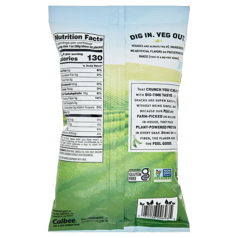 Harvest Snaps Baked Green Pea Snacks Lightly Salted Gluten Free