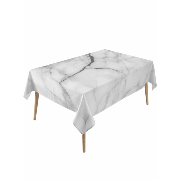 White Marble Table Cloth, Modern Geometric Abstract Minimalist Crack Waterproof Tablecloth for Rectangle Tables, Reusable Washable Fabric Table Cover for Restaurant Kitchen Dining Tables 54"x108"