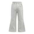 thumbnail image 4 of Girls Drawstring Elastic Waist Wide Leg Sweatpants, Solid Color Soft Stretch Kids Bell Bottom Jogger Trousers for Spring Autumn Daily Casual School Wear(Light Gray,5-6 Years), 4 of 4
