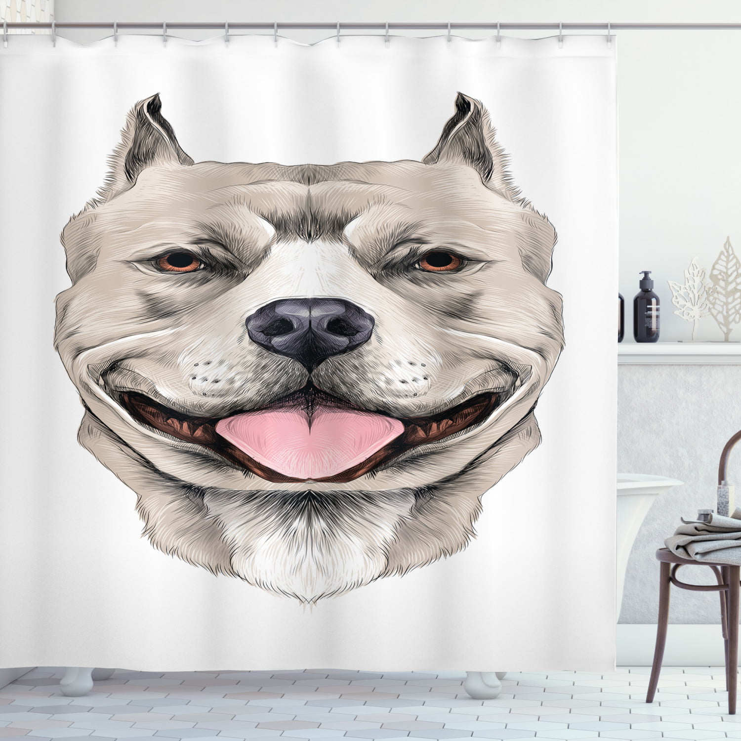 Dog Shower Curtain Pit Bull Shower Curtains Colorful Bath Decor Waterproof Polyester Fabric