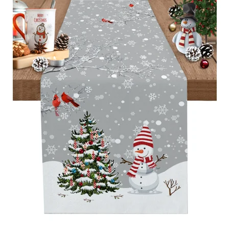 

Christmas Snowflake Plant Pine Leaves Table Runner Xmas Linen Table Flag Cover Home Decorations Navidad Noel Gifts Tablecloth (36x183cm LXM13045)