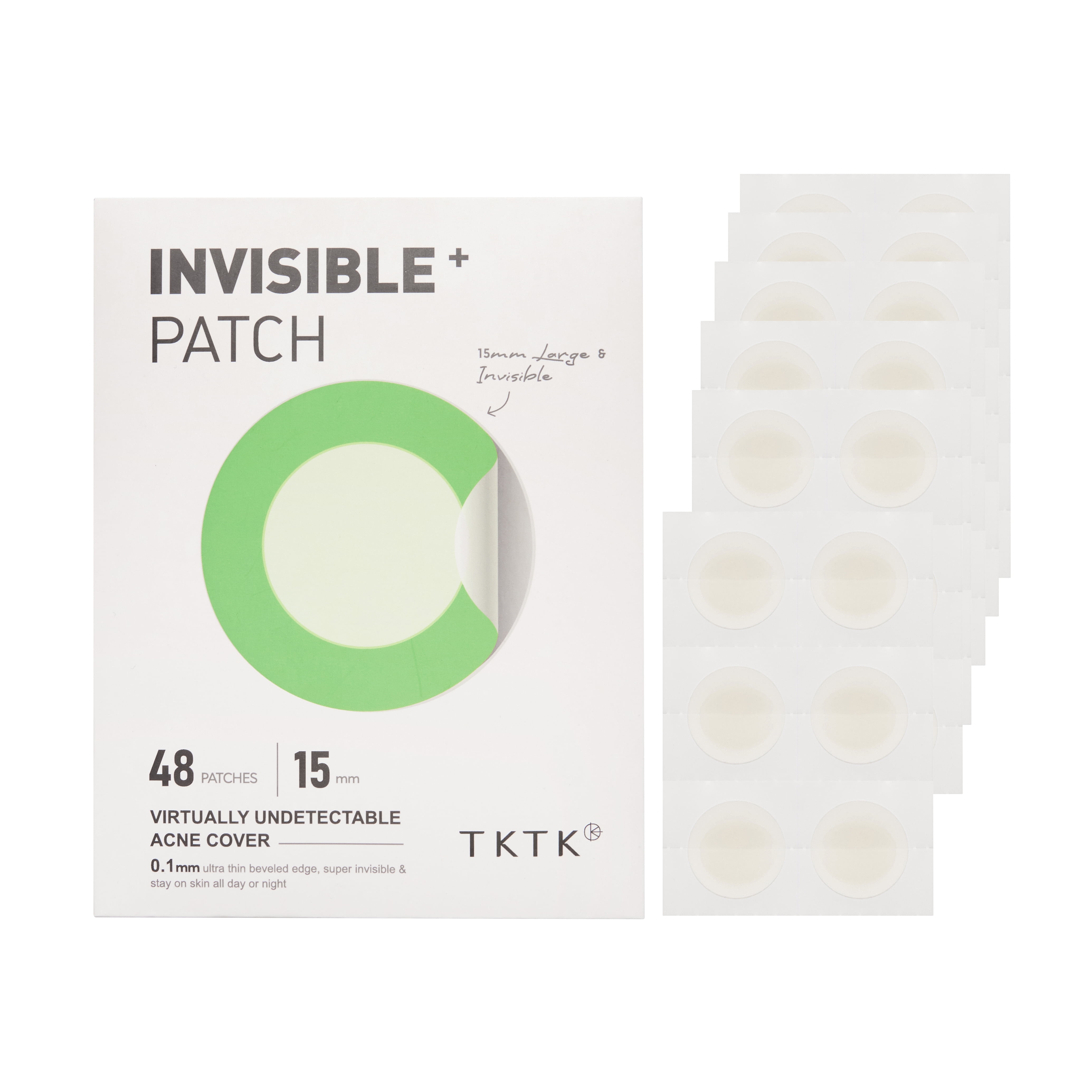 TKTK Acne Pimple Patches, Invisible Patch 15mm 48 Patches for Zit