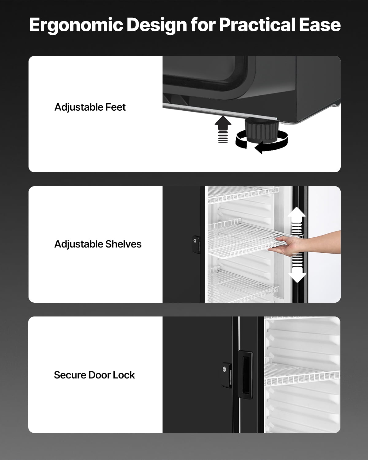 VEVOR Commercial Merchandiser Refrigerator, 9.7 CU.FT Glass Door Display Refrigerator, Beverage Refrigerator Cooler Merchandiser with Adjustable Shelves, Soft LED Light,Customizable Lightbox,Black